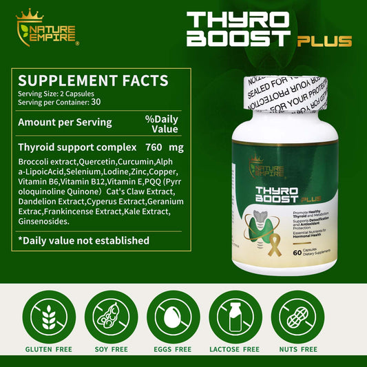 Naturemprire Thyro Boost Plus - Thyroid Support Supplement with Selenium & Iodine, Metabolism & Detox Blend, 60 Vegan Capsules