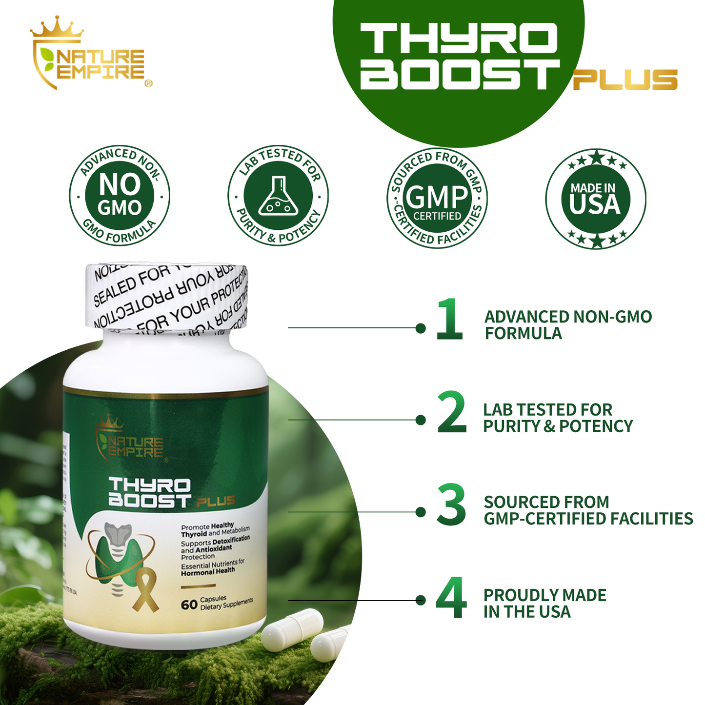 Naturemprire Thyro Boost Plus - Thyroid Support Supplement with Selenium & Iodine, Metabolism & Detox Blend, 60 Vegan Capsules