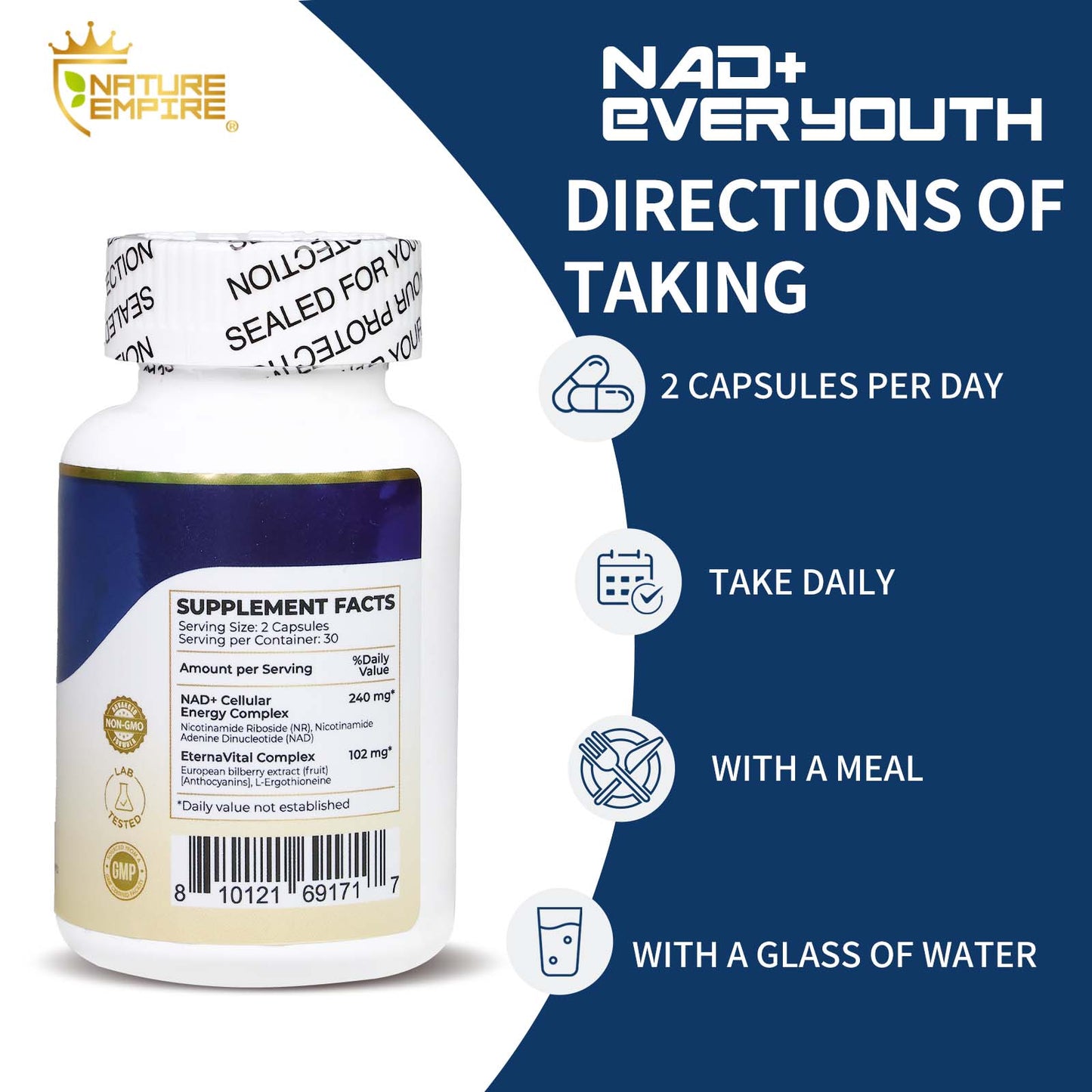 Naturemprire NAD+ EVER YOUTH – Cellular Renewal Supplement with Nicotinamide Riboside (NR) & NAD+, Antioxidant Support for Energy & Longevity, 60 Vegan Capsules