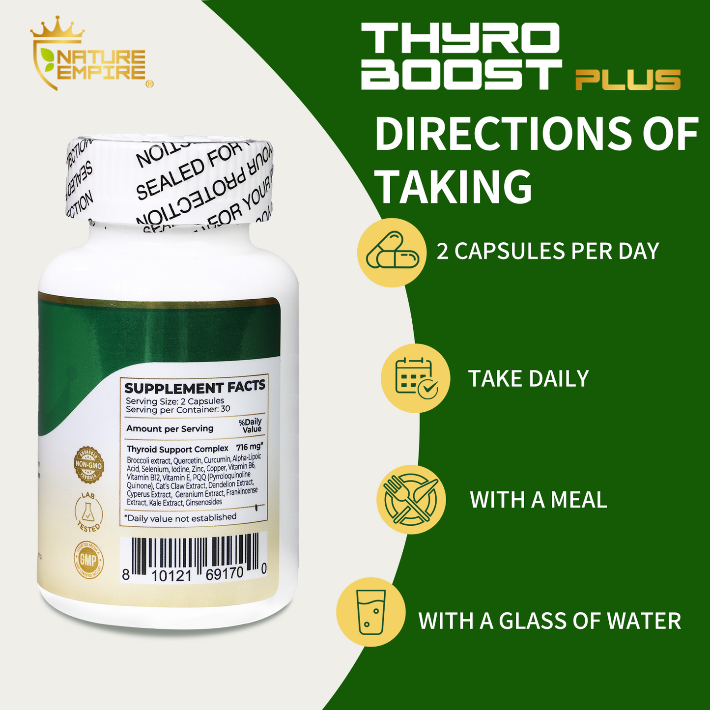 Naturemprire Thyro Boost Plus - Thyroid Support Supplement with Selenium & Iodine, Metabolism & Detox Blend, 60 Vegan Capsules