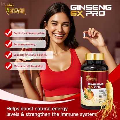 Naturemprire Ginseng 6X Pro - 16 Rare Ginsenosides & Reishi Mushroom Complex, Immune Support Supplement with Maitake Beta-Glucans, Herbal Energy Booster, 60 Vegetarian Capsules
