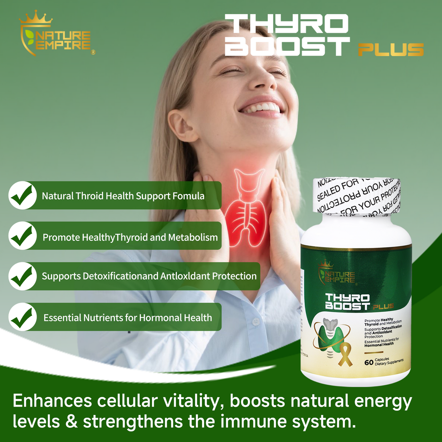 Naturemprire Thyro Boost Plus - Thyroid Support Supplement with Selenium & Iodine, Metabolism & Detox Blend, 60 Vegan Capsules